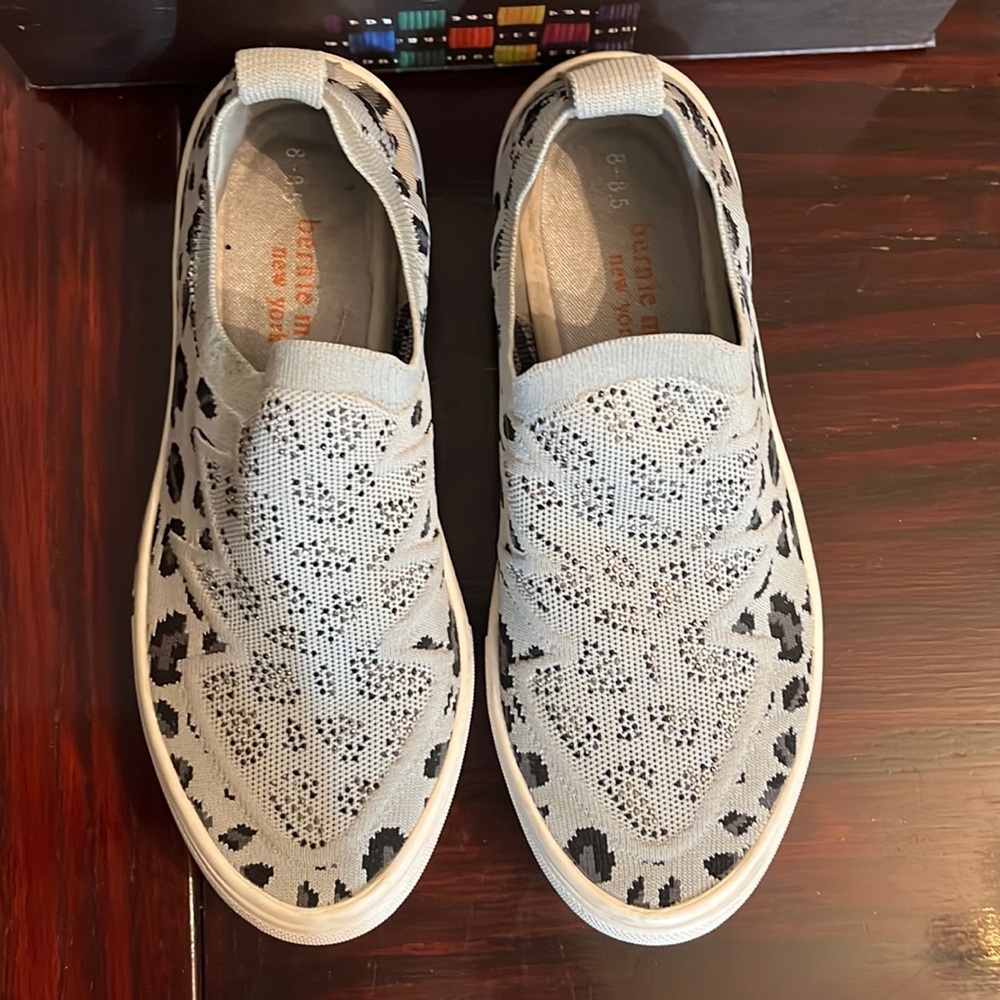 Used pair of Bernie Mev Gardenia slip-on loafer in gray leopard print.